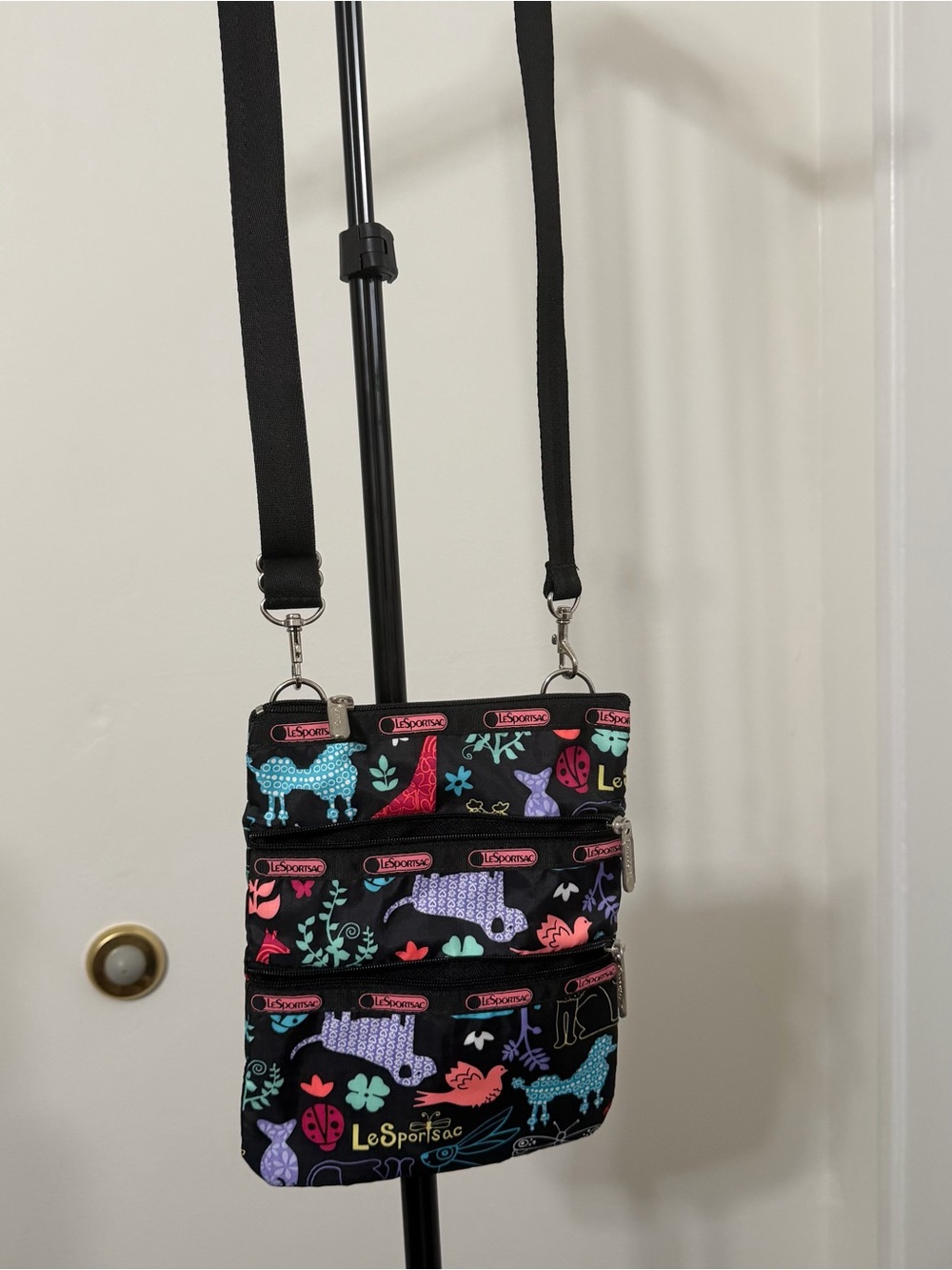 LeSportsac Black Kids Crossbody Bag with Multicolor Animal Print